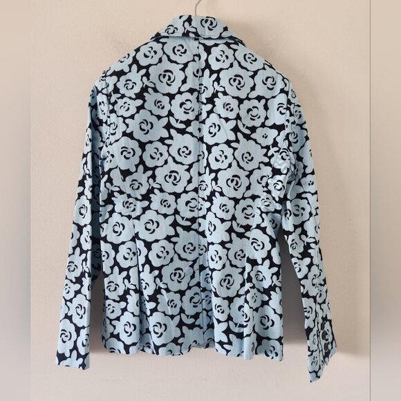 NWT ANN TAYLOR| Floral Jean Jacket Blazer Navy Blue Sz 6 - Picture 2 of 5